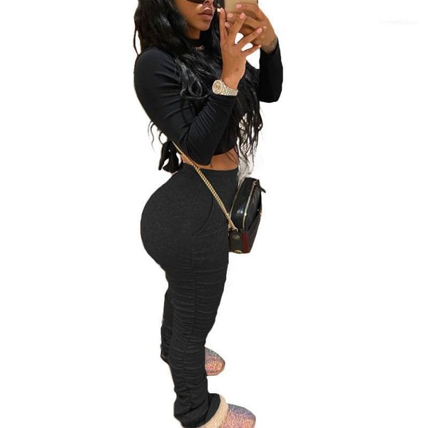 

elastic high waist sweatpants women joggers summer stacked leggings bell bottom trouser split hem flare ruched pant11, Black;white