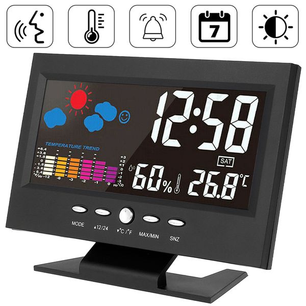 Clock digital inteligente Estação meteorológica Alarme Calendário Função Termômetro Sem Fio Humidade Tela LCD 220311