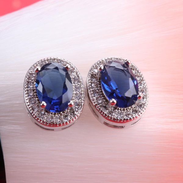 

stud buyee 925 silver earrings women blue elegant atmosphere oval stone ocean heart for wedding party jewelry1, Golden;silver