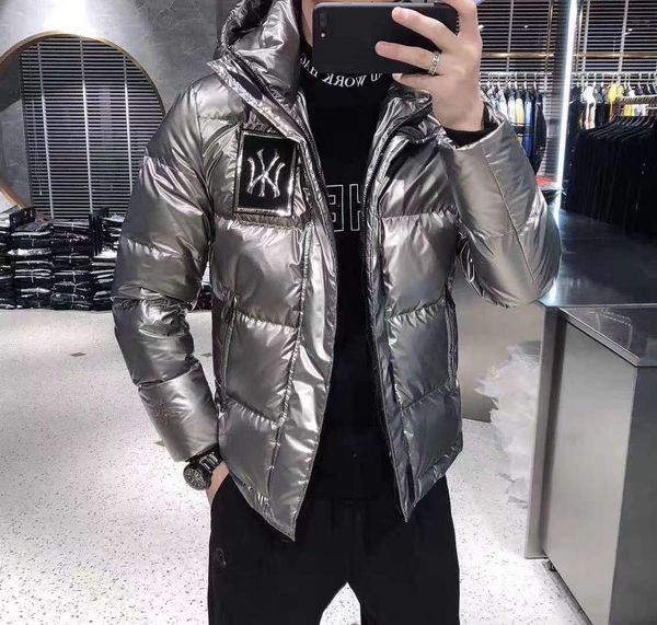 

2020 new shiny down jacket trend korean short hooded, Black