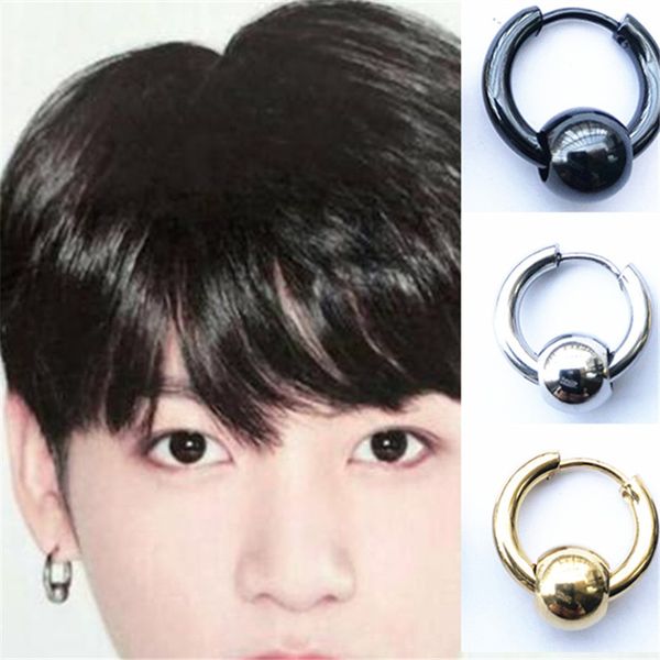 

stud kpop dna korean v succinct men womens girls ladies high polish smooth round jewelry stainless steel earrings, Golden;silver