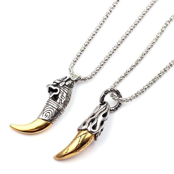 

punk fashion brave men wolf tooth spike pendant necklace women men jewelry fang tooth amulet pendant necklace1, Silver