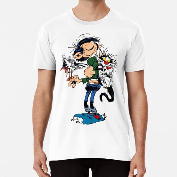 

gomer goof t shirt gaston gaston lagaffe guust flater katje cat meeuwtje lachmeeuw seagull laughing gull comic, White;black