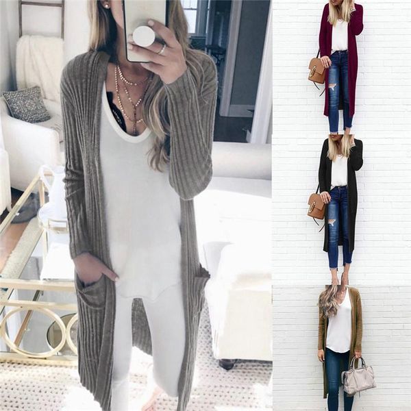 

women waterfall long sleeve cardigan trench long coat duster jacket outwear silm sleeve knitted outwear jacket coat 1, Black;brown