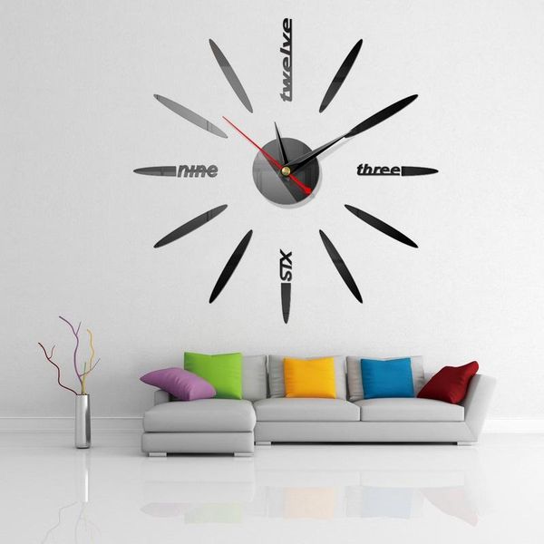 

acrylic modern diy wall clock 3d mirror surface sticker home decor art giant wall clock watch with wall clocks