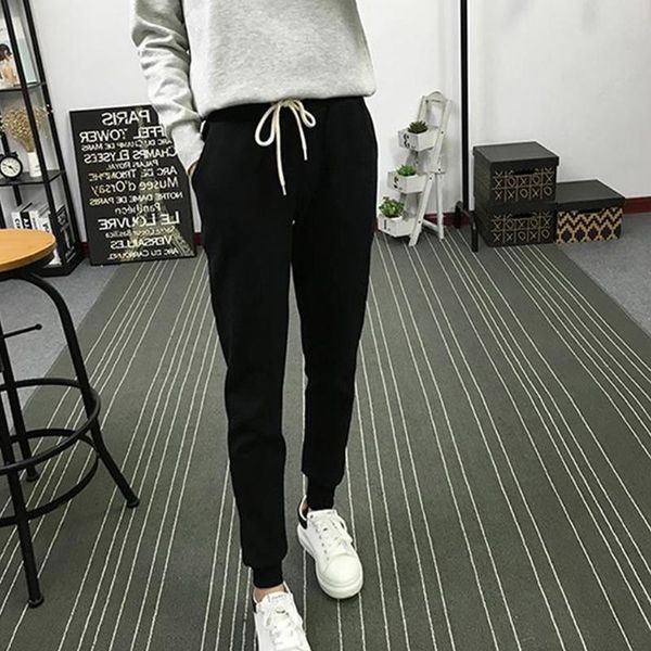 

women soft cotton joggers with solid girls sweatpants pull-on pants sport pants elastic drawstring waist, Black;white