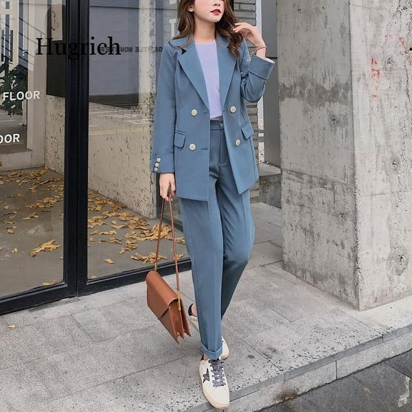 

fashion women blazer suits long sleeve double- breasted blazer pants suit office ladies two-piece sets 2021, White