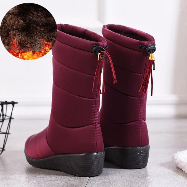

waterproof winter boots female mid-calf down boots ladies snow wedge rubber booties causal woman warm plush botas mujer 20201, Black