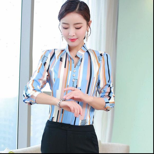 

spring 2021 long sleeve striped chiffon blouse korean casual women streetwear shirts elegant office shirt plus size ladies, White