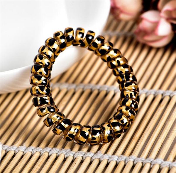 

new women hair ring leopard print telephone wire cord coil elastic hair ties hairbands bracelet stretchy hair scrunchies accessory ly10162, Slivery;white