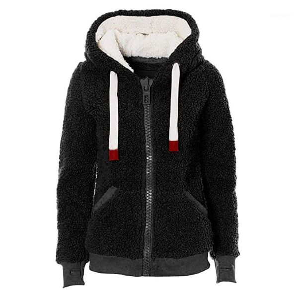 

faux fur coat women winter jacket fashion wool oversize zip warm trend outerwear winter female hooded coats abrigo mujer1, Black