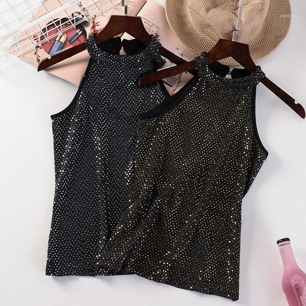 

halt neck sequins bling bling sleeveless chic club dj stage show dance girls yuppie motobike cool 1, White