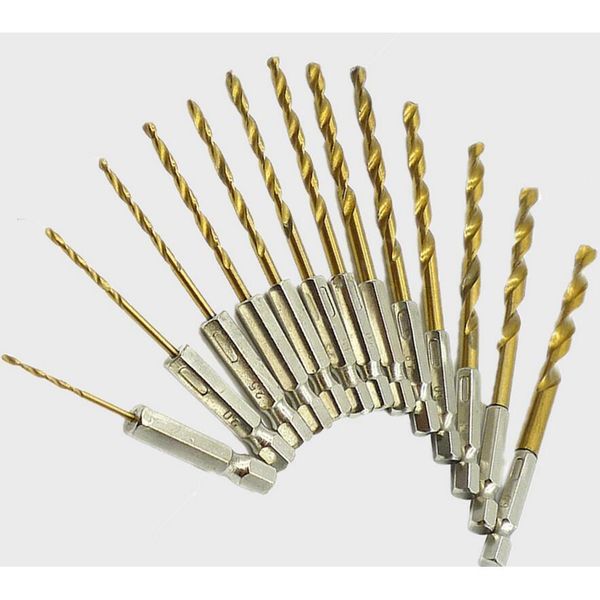 

13pcs titanium coated drill bit set 1/4 hex shank 1.5-6.5mm screwdriver twist drill bit h wmthkp sports2010