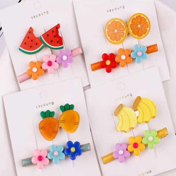 

hair accessories 2021 spring and summer children's hairpin fruit flowers cute bangs accessories1, Slivery;white