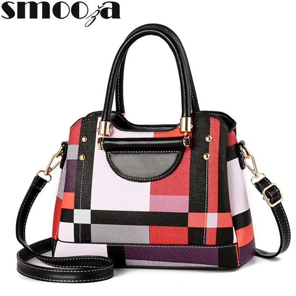 

smooza 2020 womens bag plaid women's leather handbags luxury lady shoulder bag with purse pocket women crossbody messenger