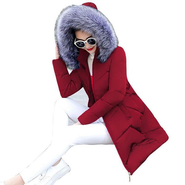 

big fur winter jacket female coat new women hooded parka women slim jacket winter coat ladies down cotton women's down jacket, Black