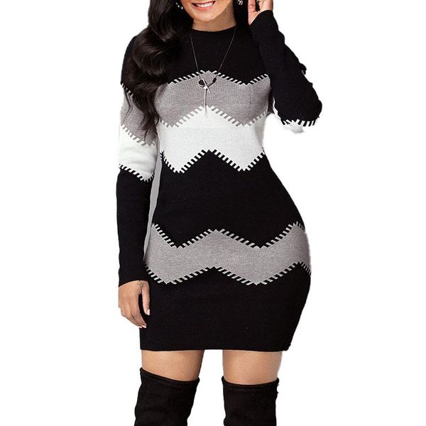 

women's sweaters fashion knitted long multi-color striped long-sleeved autumn winter slim-fit sweater, White;black