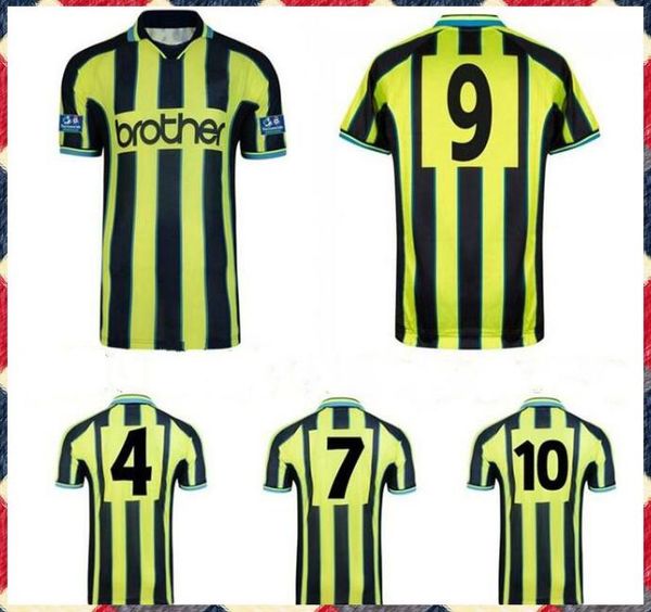 

98 1999 paul dickov goater wiekens retro soccer jersey 98 99 michael brown jeff whitley horlock away classic vintage football shirt, Black;yellow