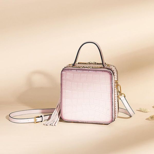 

women box portable handbag 2020 fctossr stylish shoulder sling bags handmade genuine leather office lady hand messenger bags