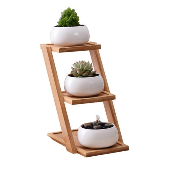 

pot set bedroom oblate flower container small shelf garden succulent plant modern with bamboo tray simple holder decorative