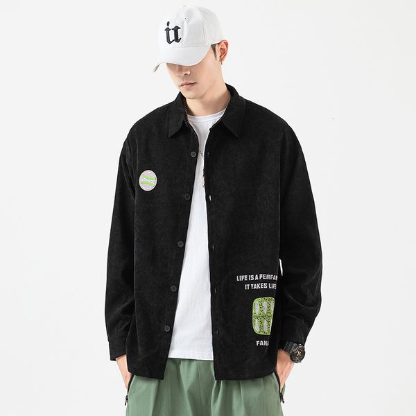 

2021 brand spring autumn long sleeves new flannel collar black korea style shirt for men's clothes 4xb5, White;black