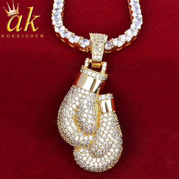

boxing gloves gold plated hip hop jewelry for men zirconia necklace bling full cubic zircon rock street, Silver