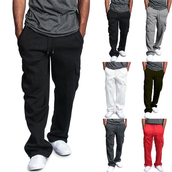 

2021 casual trousers streetwear joggers men elastic belt solid color full length pants streetwear pockets track trousers m-4xl1, Black