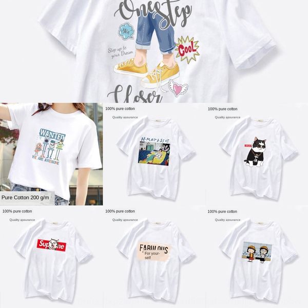 

new printed women's short sleeve cotton coat t-shirt summer 2020 fashion ins women's t-shirt loose zg73s, White