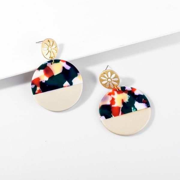

yida original jewelry european and american acetate plate earrings stitching flower earrings for women creative stud earrings cross-border, Golden