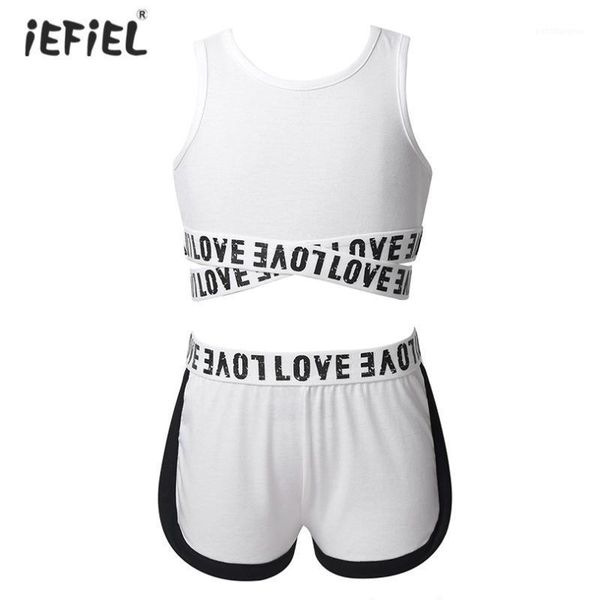 

clothing sets kids girls tankini activewear outfit sleeveless crop with bottoms tracksuit ballet gymnastics workout fitness summer cloth, White
