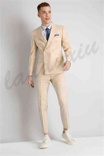 

men's suits & blazers double breasted men suit champagne two pieces slim fit wedding costume party prom male trk4, White;black