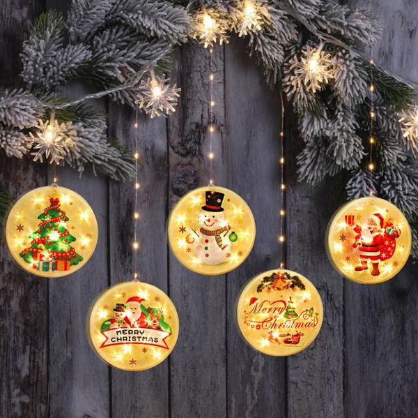 Luci a LED a forma rotonda natalizia per ornamenti post capodanno ciondolo appeso a porta decorazioni natalizie per la casa regali dell'albero di Natale
