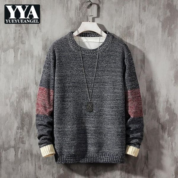 

o-neck loose sweaters men autumn winter thick mixed color casual knitting long sleeve pullover sweater plus size 5xl, White;black