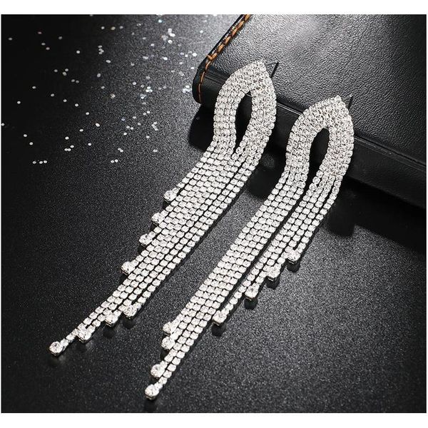 

yfjewe fashion women long streamlined tassel crystal earrings woman girl jewelry p sqcfkv beauty888, Silver