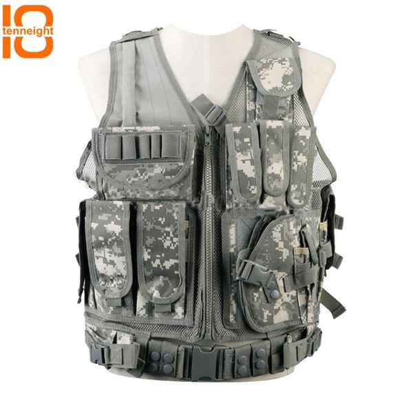 

outdoor t-shirts tenneught tactical vest men cs field hunting paintball molle camouflage protective equipment, Gray;blue
