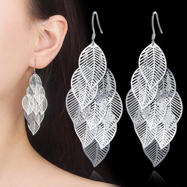 

nehzy 925 sterling silver jewelry fashion woman earring retro hollow maple leaf exaggerated long tassel hanging