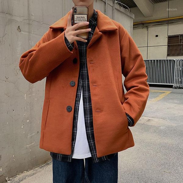

short woolen coat men's fashion solid color casual korean style woolen coat men streetwear autumn loose jacket mens m-2xl1, Black