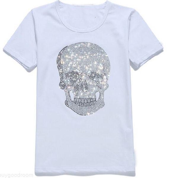 

mens womens streetwear summer tshirts mastermind shining diamond rhinestone tshirts skulls pattern crew neck short sleeve t-shirts, White;black