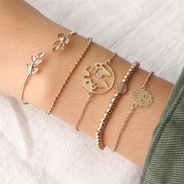 

link, chain map leaf bead sun buddha bracelet set friendship bridesmaid wedding gift, Black