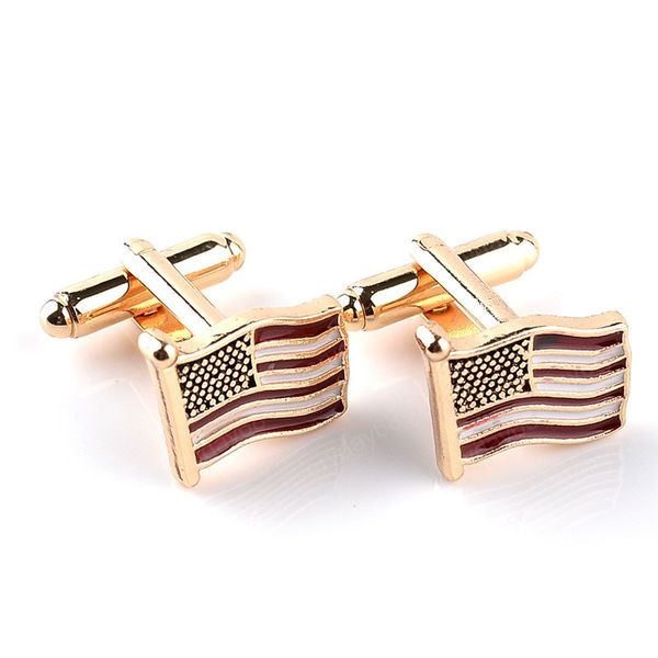 Gold America National Flag Cufflinks Moda Camisa formal Camisa Botão Cuff Links para Homens Mulheres Moda Jóias