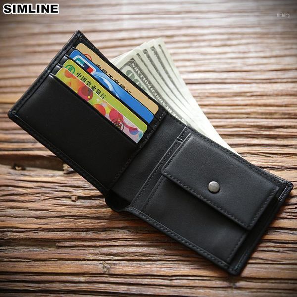 

simline 2020 genuine leather wallet for men male real cowhide men's business short bifold purse with card holder coin pokcet bag1, Red;black