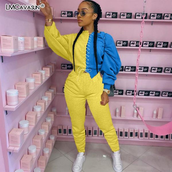 

lmcavasun two piece set jumpsuit women thick sweatshirt sweatpants tracksuit clothes oversized lounge wear outfits, Gray