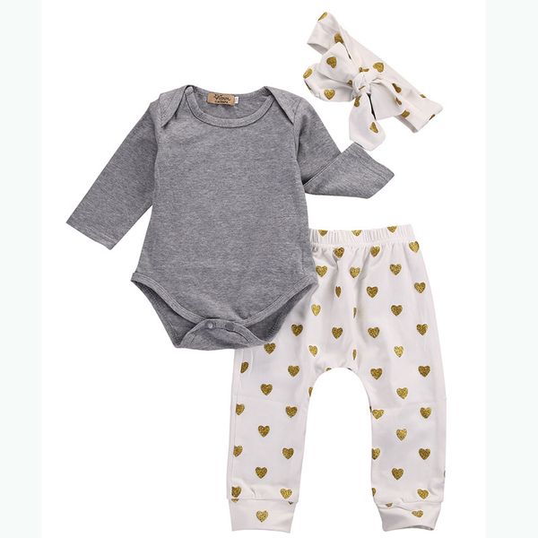 

3pcs/set baby girls cotton clothes sets spring autumn shirt pants headband infant clothes baby kids clothing set 1021, White