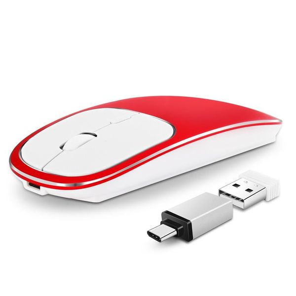 

2.4g rechargeable usb type-c wireless mouse noiseless silent red