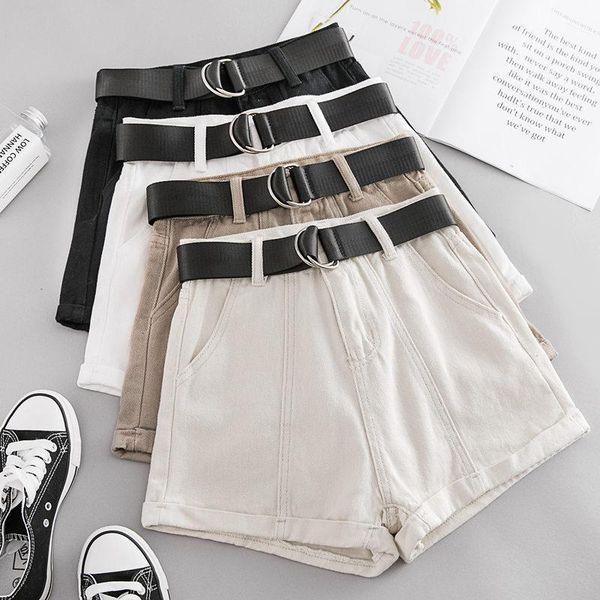 

new summer autumn casual sashes denim shorts women wide high waist loose leg shorts slim all-match sporting shorts female mw432, White;black