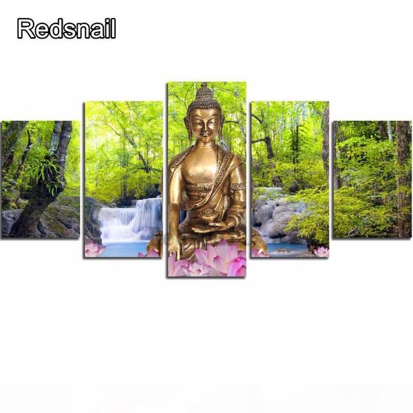 

5 pieces waterfall lotus buddha diy diamond painting full square diamond embroidery cross stitch rhinestones diamond sale tt116