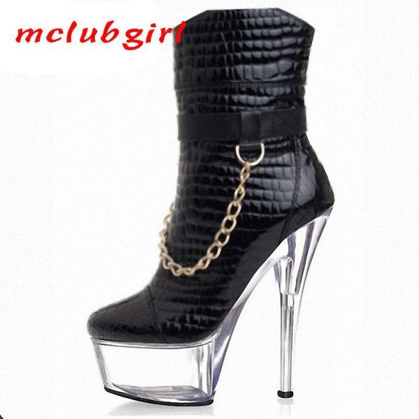 

boots mgirlclub 2021 unique metal chain decorated with low crystal 15cm heeled fine-heeled waterproof platform lyp-c-114-11, Black