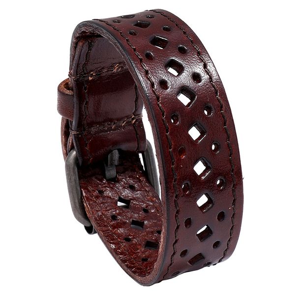 

popular new leather bracelet hollow out men's wide leather bracelet personalized riding accessories, Silver