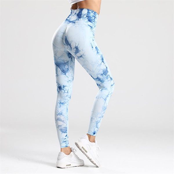 

yoga outfits seamless tie dye pants women high waist print sports leggings fitness gym elastic squat proof workout running tights, White;red