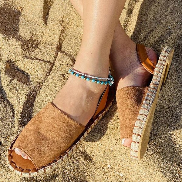 

summer women's sandals pu leather hollow out retro sandals slip on casual peep toe sewing ladies flat beach shoes 2021, Black